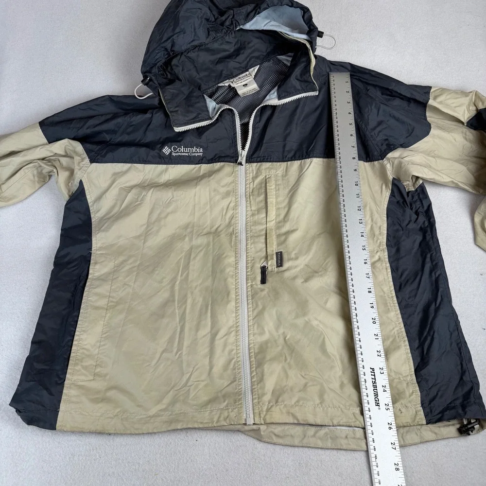 Columbia Mens Packable Windbreaker Jacket Hooded Tan Black Size L Large